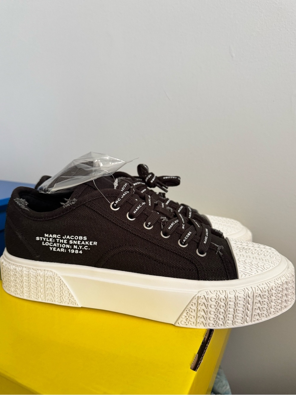Marc Jacobs The Sneaker Black Canvas Platform Sneakers w/ White Sole